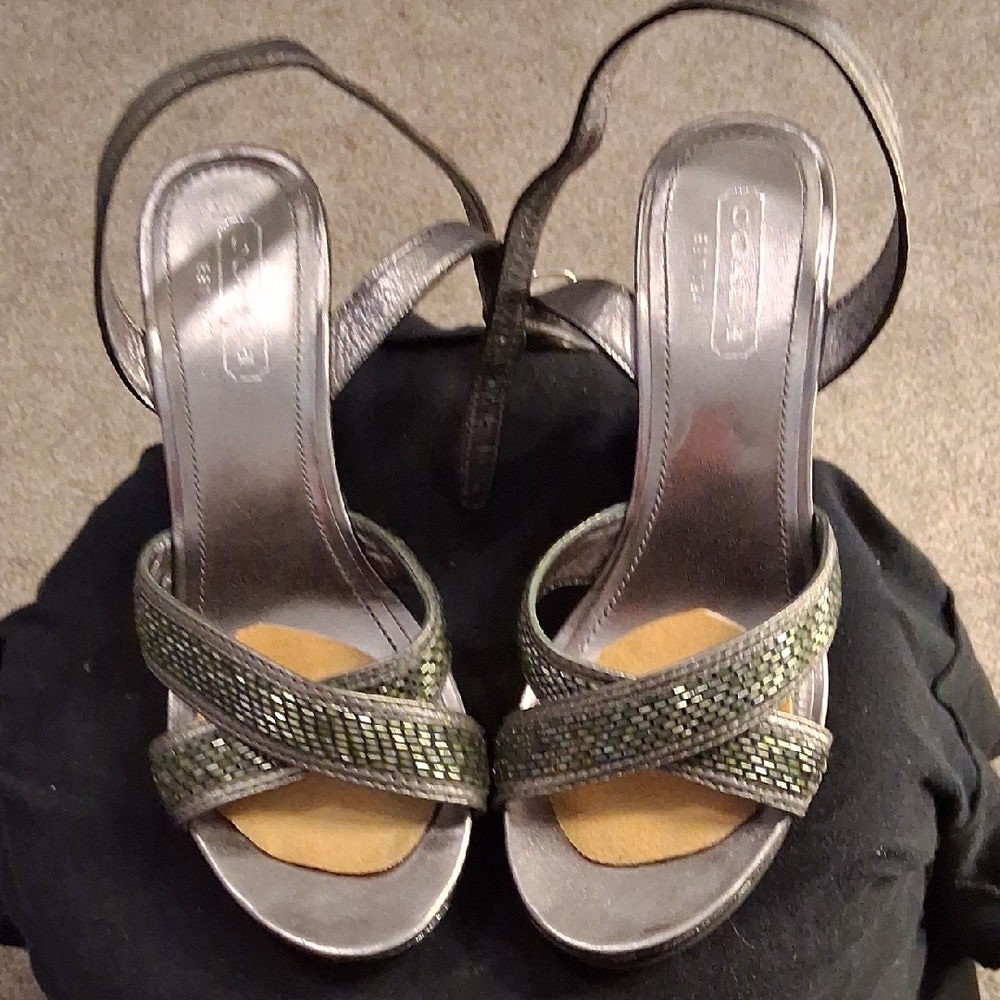 Coach Green and Silver Strappy Sandals
